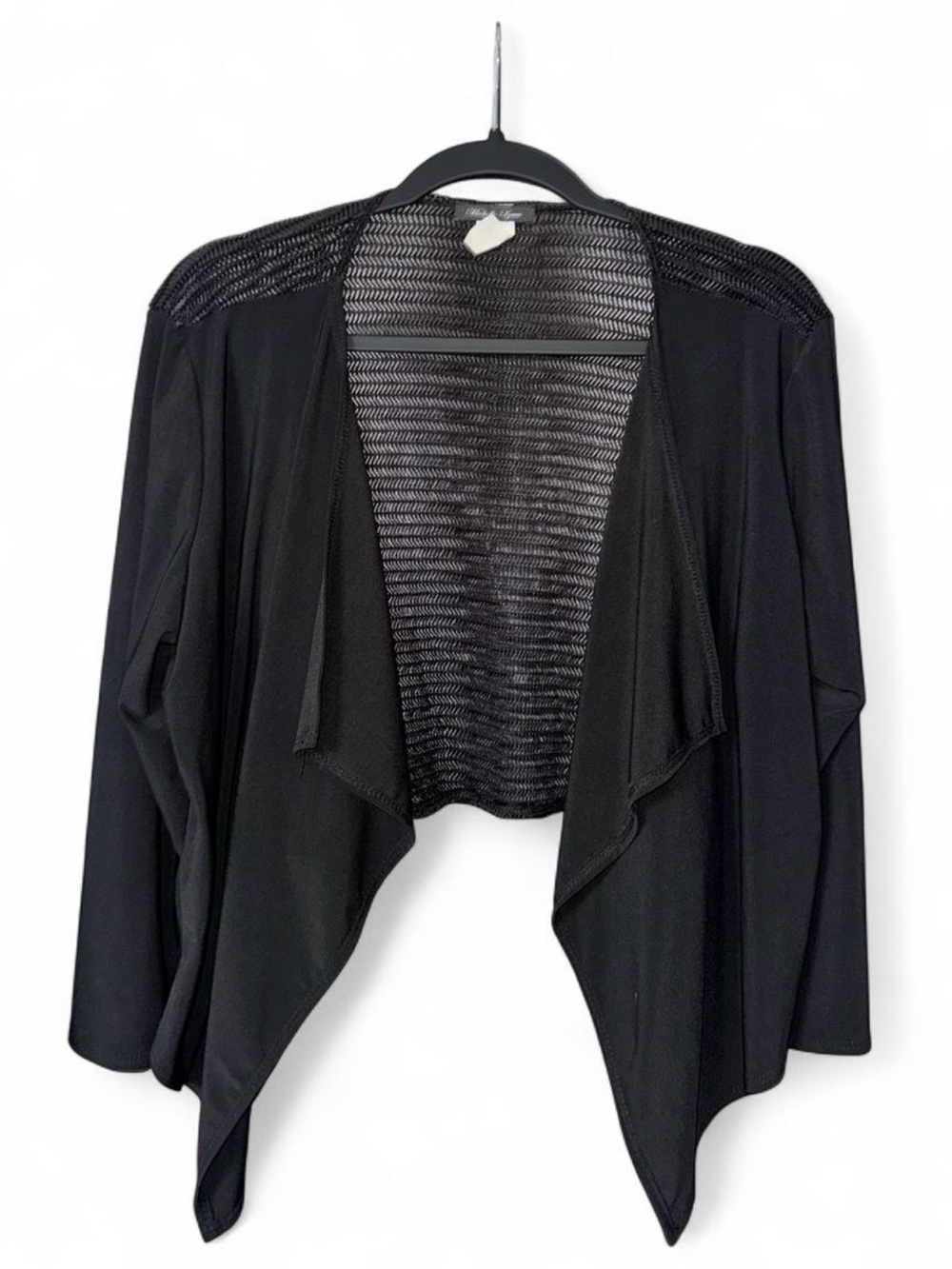 Michele Black Draped Open-Front Knit-Back Cardigan